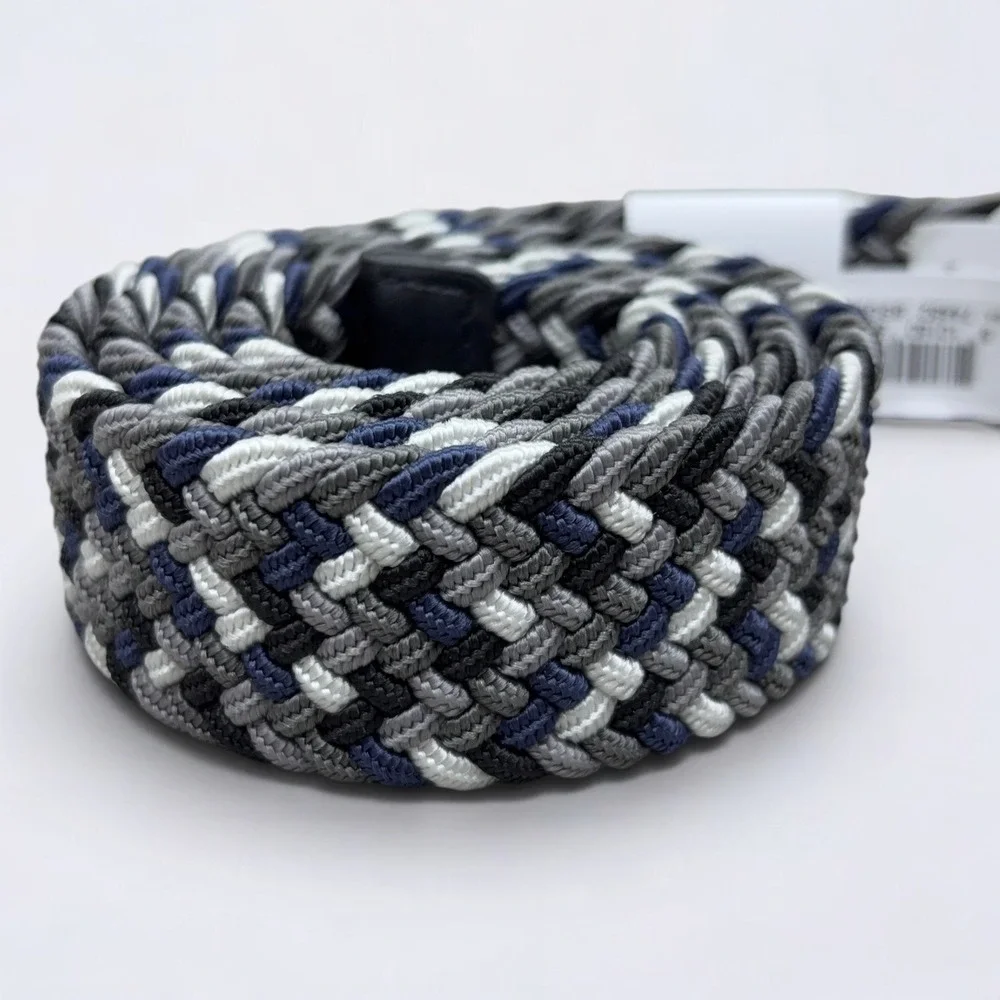 Nike Belt Mens Medium 34-36 Grey Navy White Braided Stretch Woven Golf NWT1